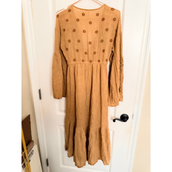 Free People Good Vibes Embroidered Kimono Duster Mustard Gold Size XS/S - Picture 13 of 14